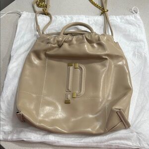 NWOT Elegant Tan Leather Drawstring Bag
